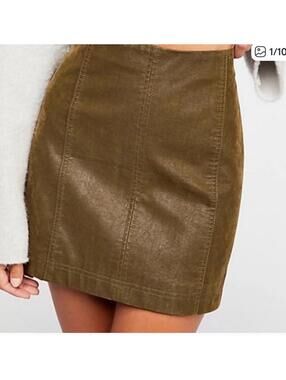 Free People Modern Femme Vegan Leather Skirt Brown Mini Lined OB653588 Size 2